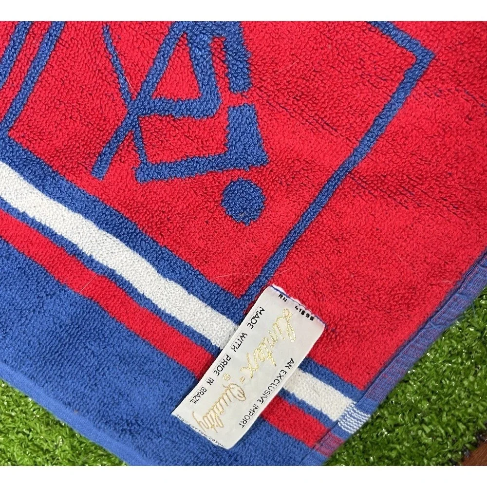 Vintage Beach Towel Red Blue Sports Theme Volleyball Soccer 27 x 56